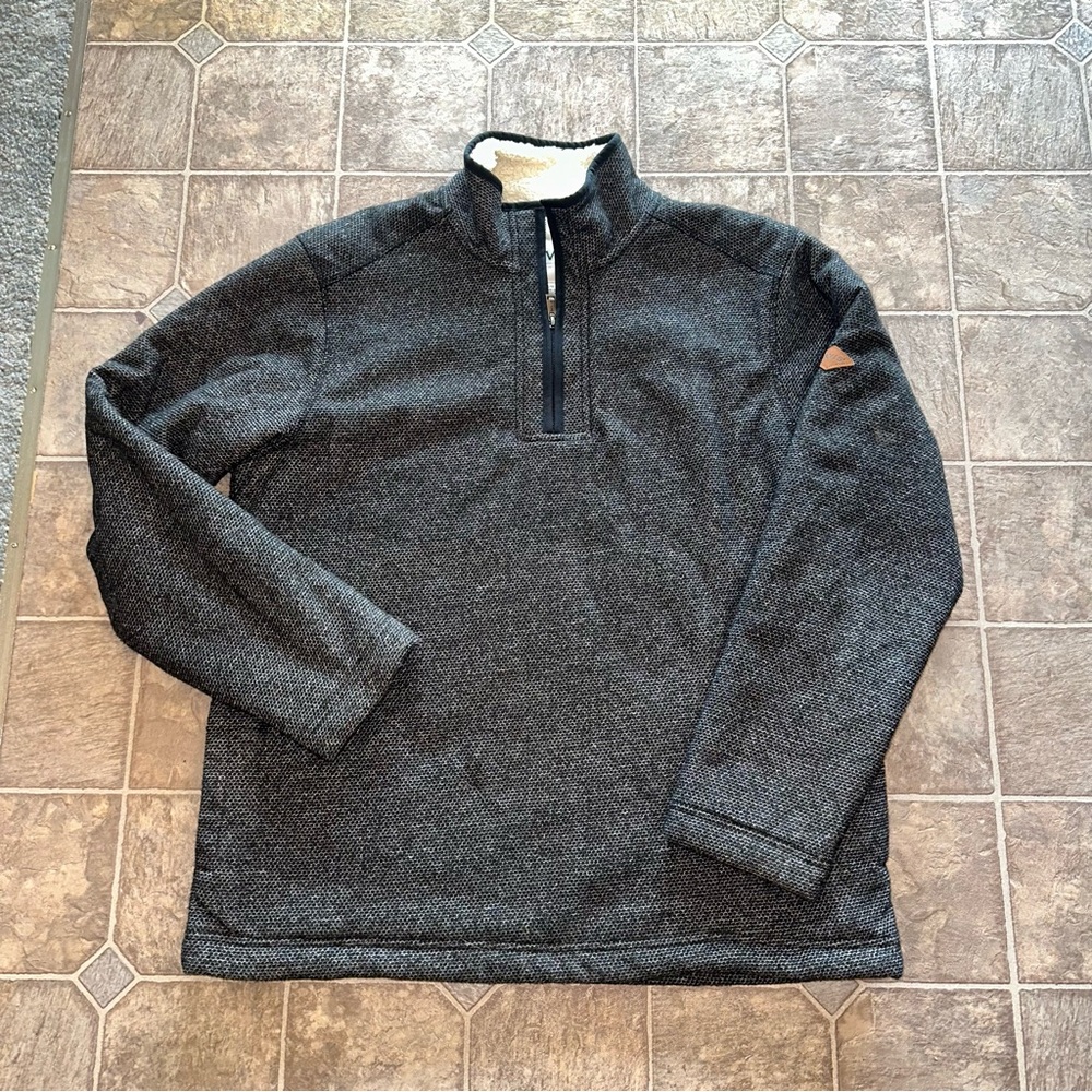 Orvis Mens Gray/Black Fleece 1/4 Zip Pullover Sweatshirt